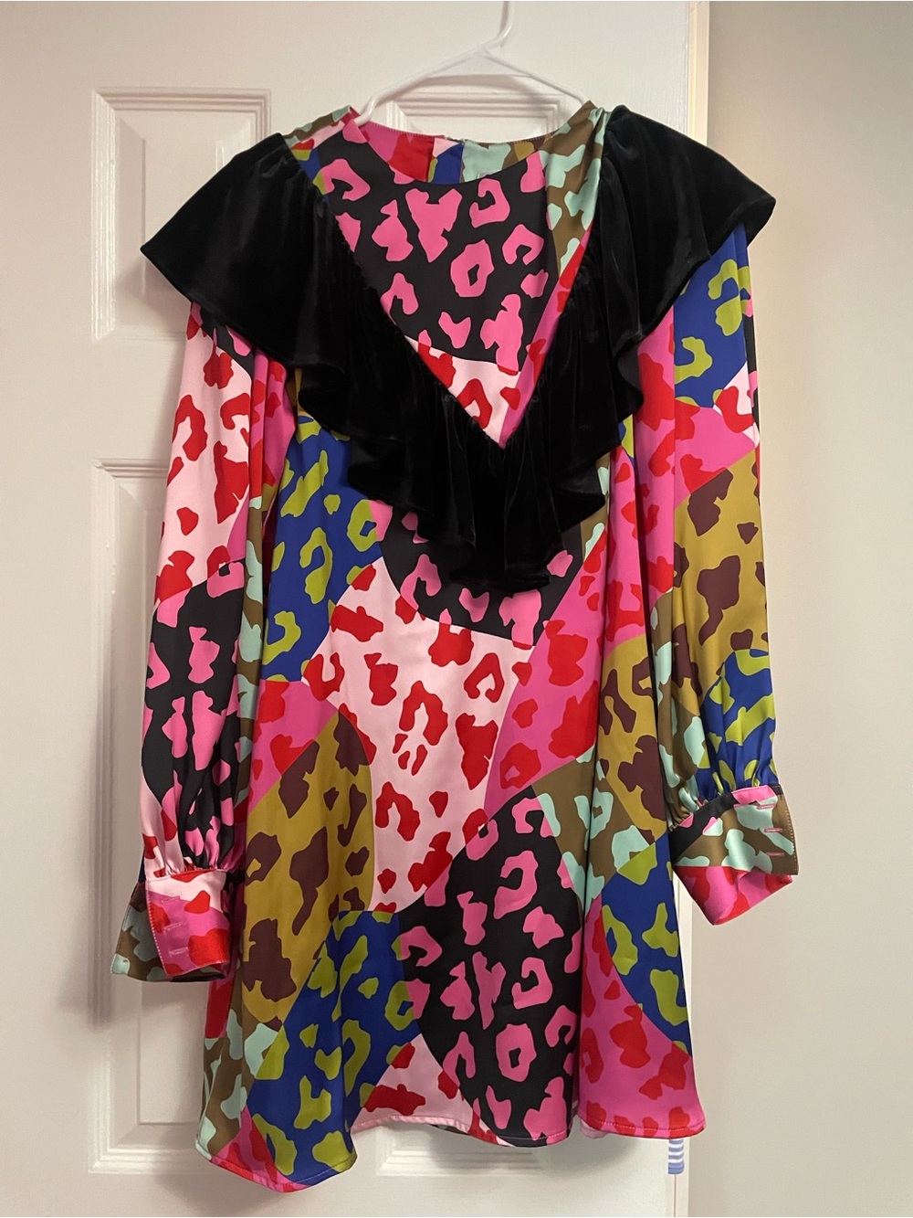 Multicolor Leopard Print Ruffle-Trim Tunic Jacket
